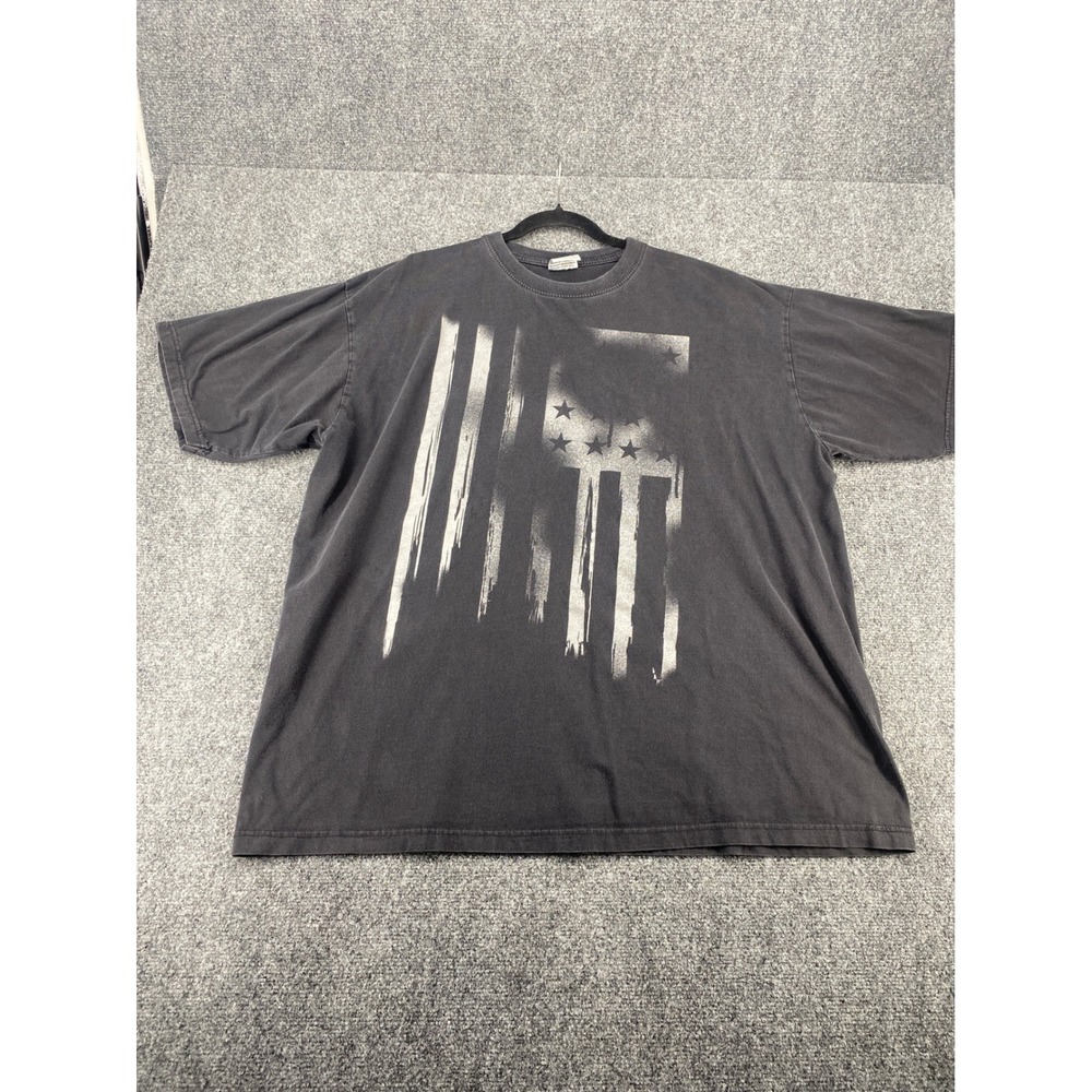 Phat Dog Graphic T-Shirt Distressed American Flag Mens 3XL Black Cotton Tee Vtg